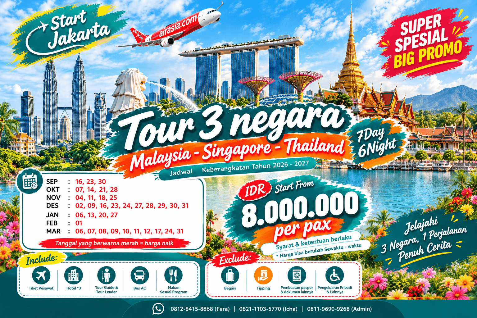 Tour 3 Negara Asia: Malaysia, Singapore, dan Thailand dalam 7 Hari 6 Malam